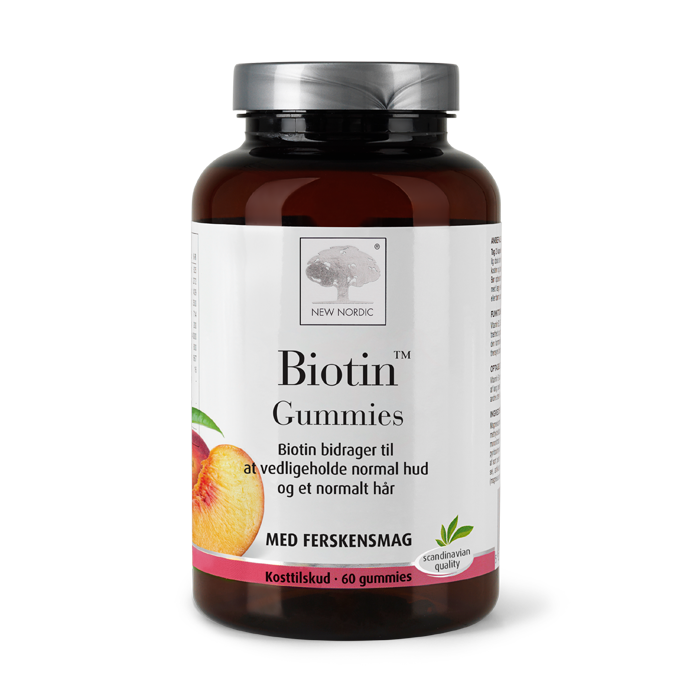 di_webpackshot_BiotinGUMMIES_60_dk_front New Nordic Biotin™-gummier med ferskensmag bidrager til at opretholde normal hud, normalt hår og et normalt stofskifte.