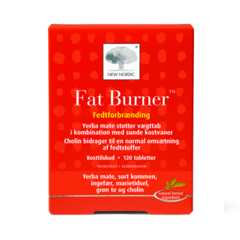 New Nordic Fat Burner™ kosttilskud med yerba mate, grøn te, ingefær og cholin, udviklet til vægttab og normal fedtforbrænding som en del af en sund livsstil.
