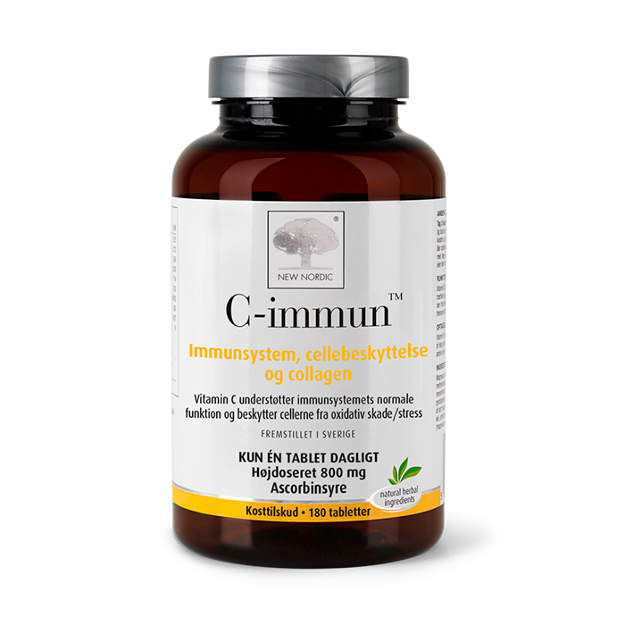 di_webpackshot_c-immun_180_dk New Nordic C-immun™ med C-vitamin understøtter immunsystemets normale funktion og beskytter cellerne mod oxidativ skade og stress.
