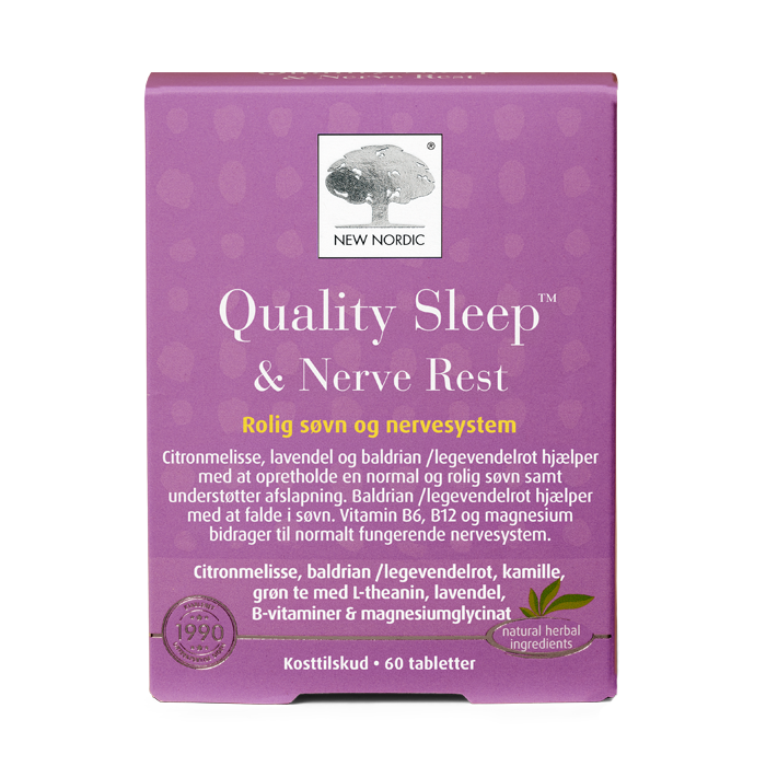 di_webpackshot_qualitysleepnerverest_dk_NEWn New Nordic Quality Sleep™ & Nerve Rest produktæske på transparent baggrund.