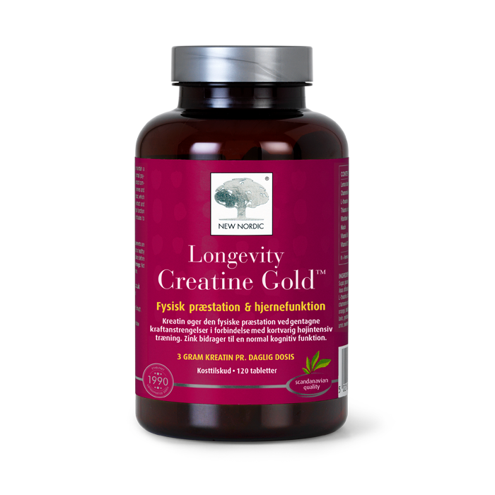di_webpackshot_LongevityCreatinGold_180_dk Longevity Creatin Gold™ æske med 180 tabletter, til fysisk præstation og hjernefunktion