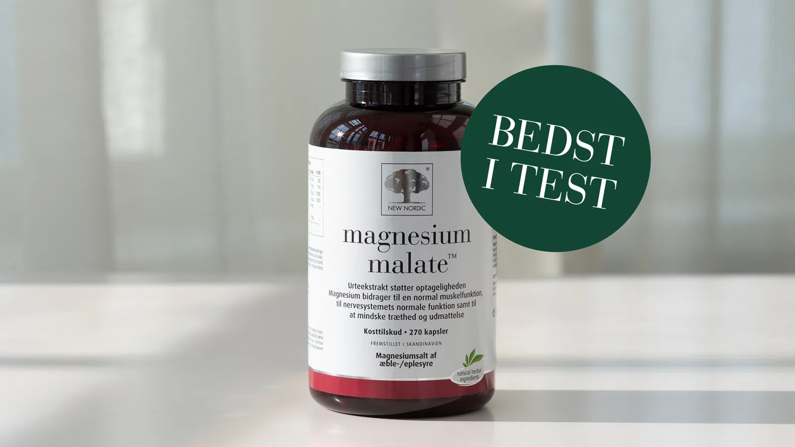 New Nordic magnesium malate™, der bidrager til normal muskelfunktion, nervesystemets normale funktion samt til at mindske træthed og udmattelse.